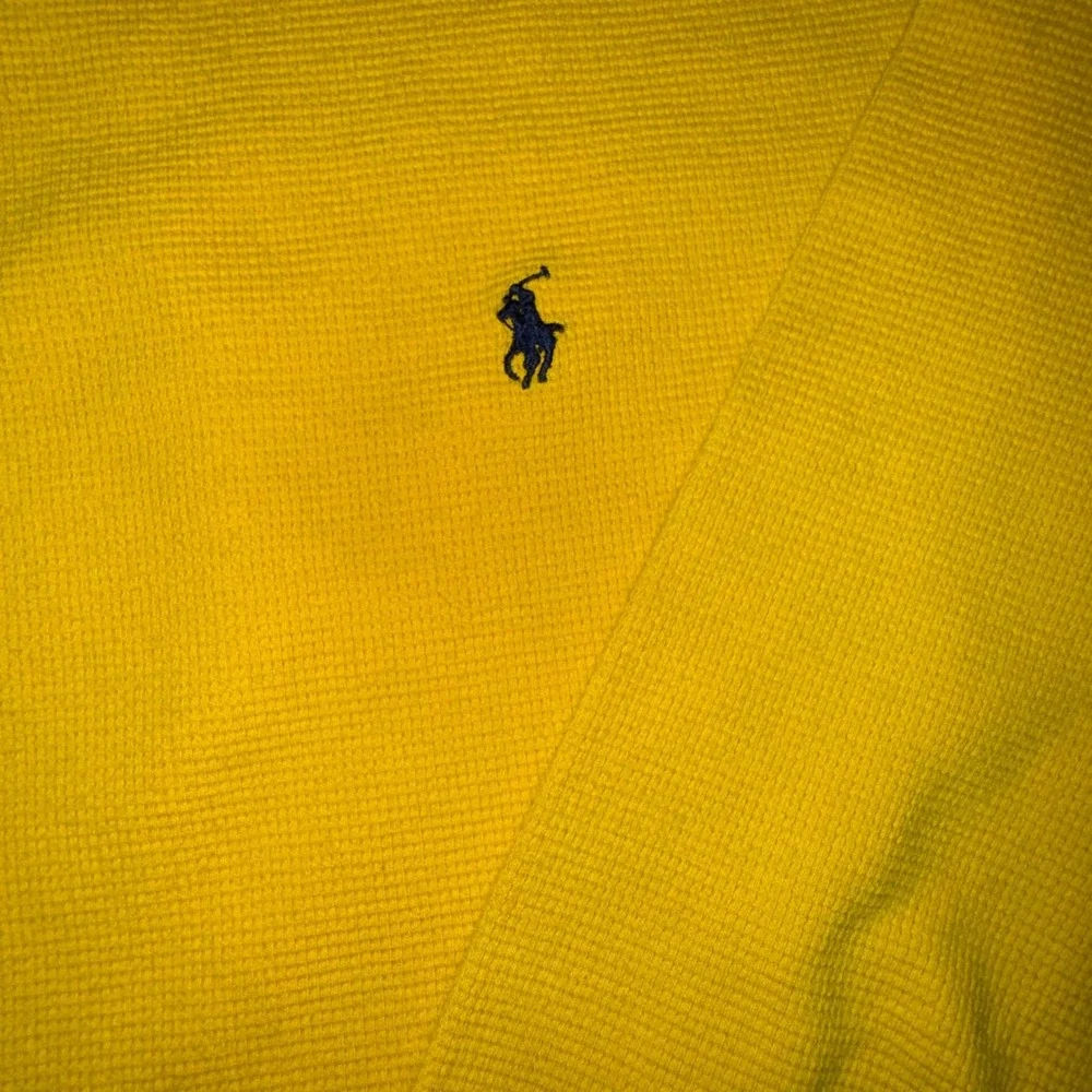 Polo Ralph Lauren Mens XL Yellow Waffle Knit Thermal Long Sleeve Shirt Navy Pony - Picture 3 of 9